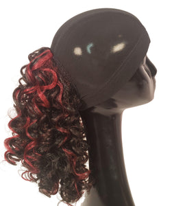 Red Highlight Curly Hair Cap Ponytail