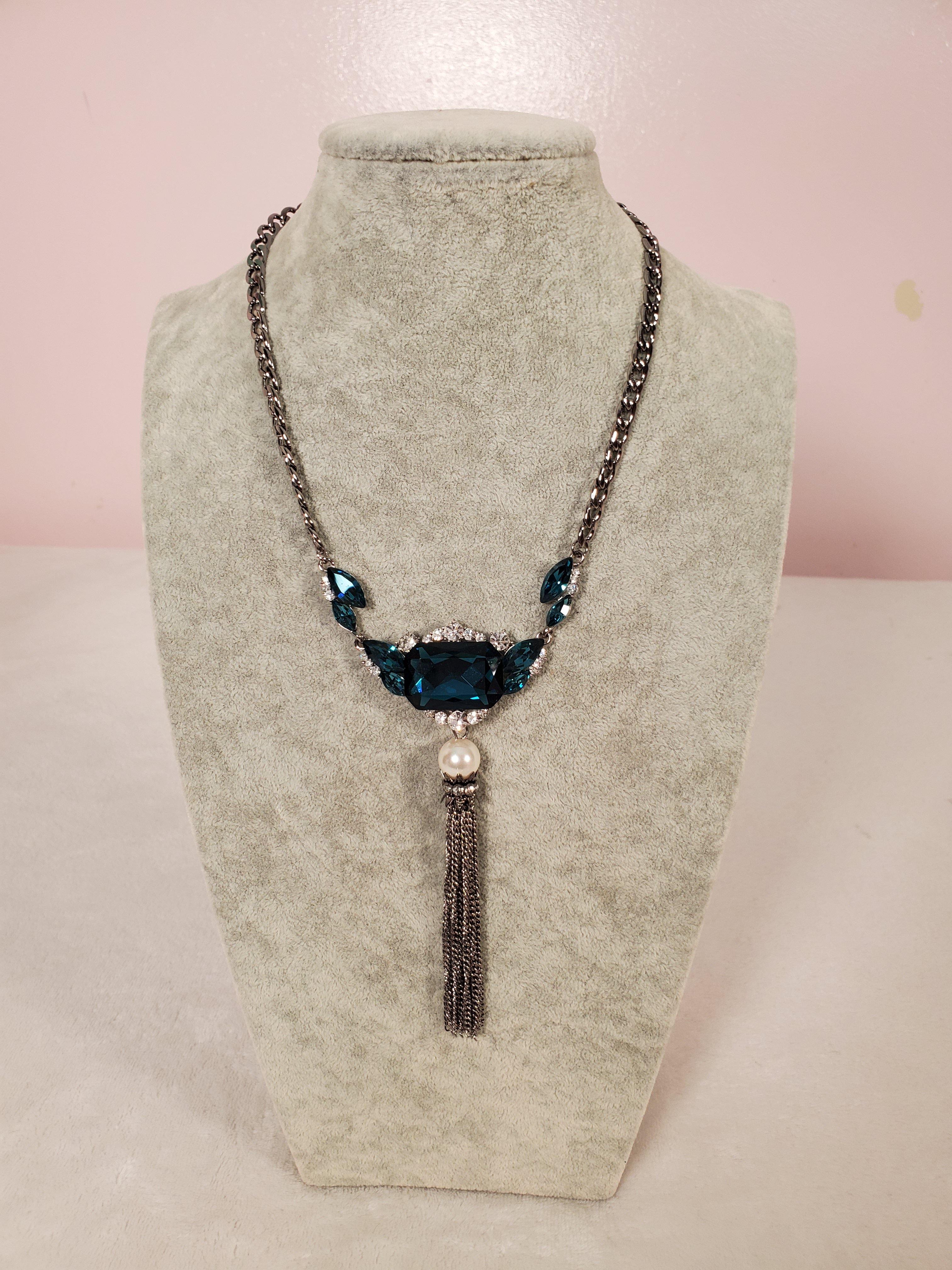 Blue Gems & Diamond Imitation Necklace - Samarlie