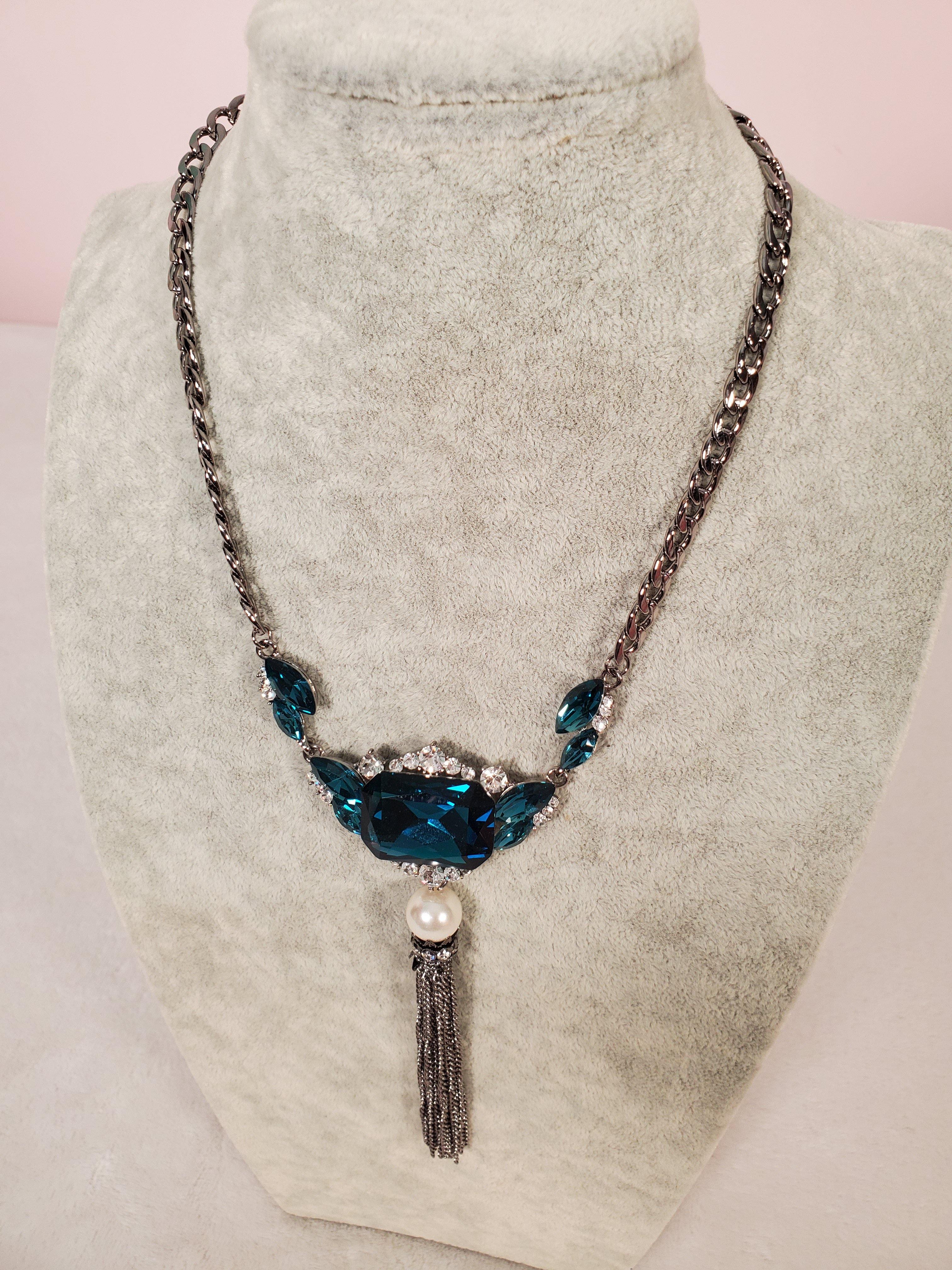 Blue Gems & Diamond Imitation Necklace - Samarlie