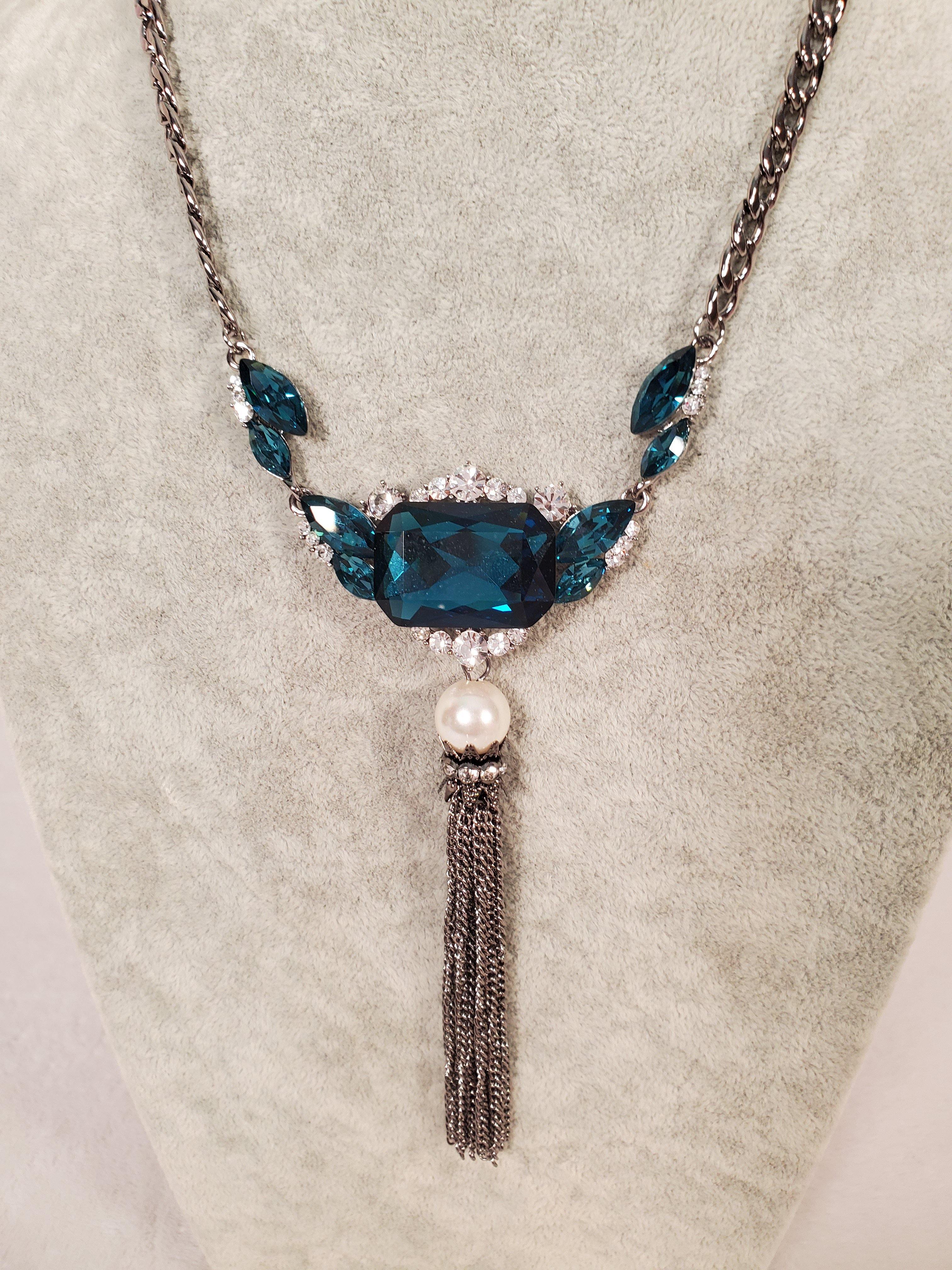 Blue Gems & Diamond Imitation Necklace - Samarlie