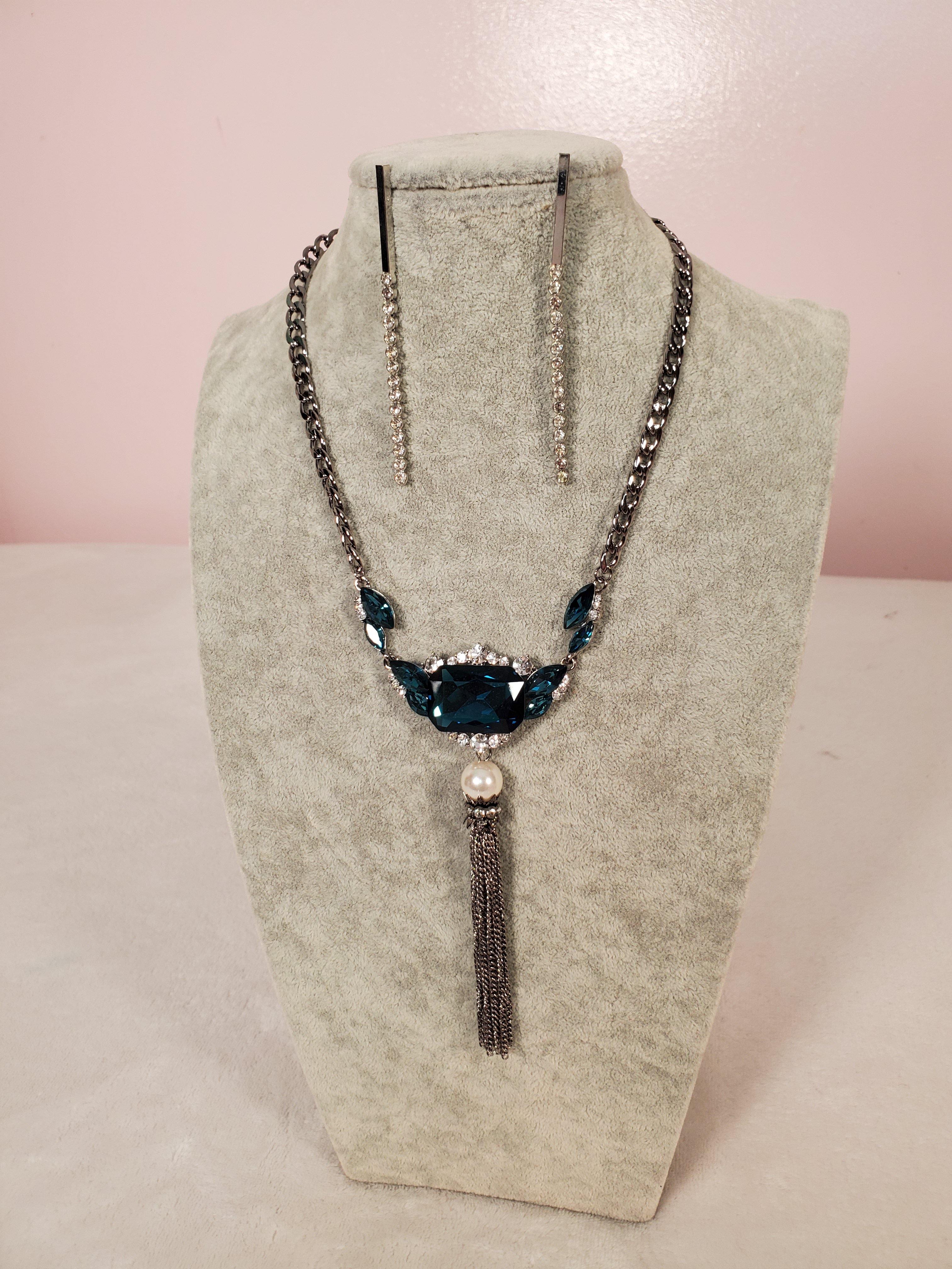 Blue Gems & Diamond Imitation Necklace - Samarlie