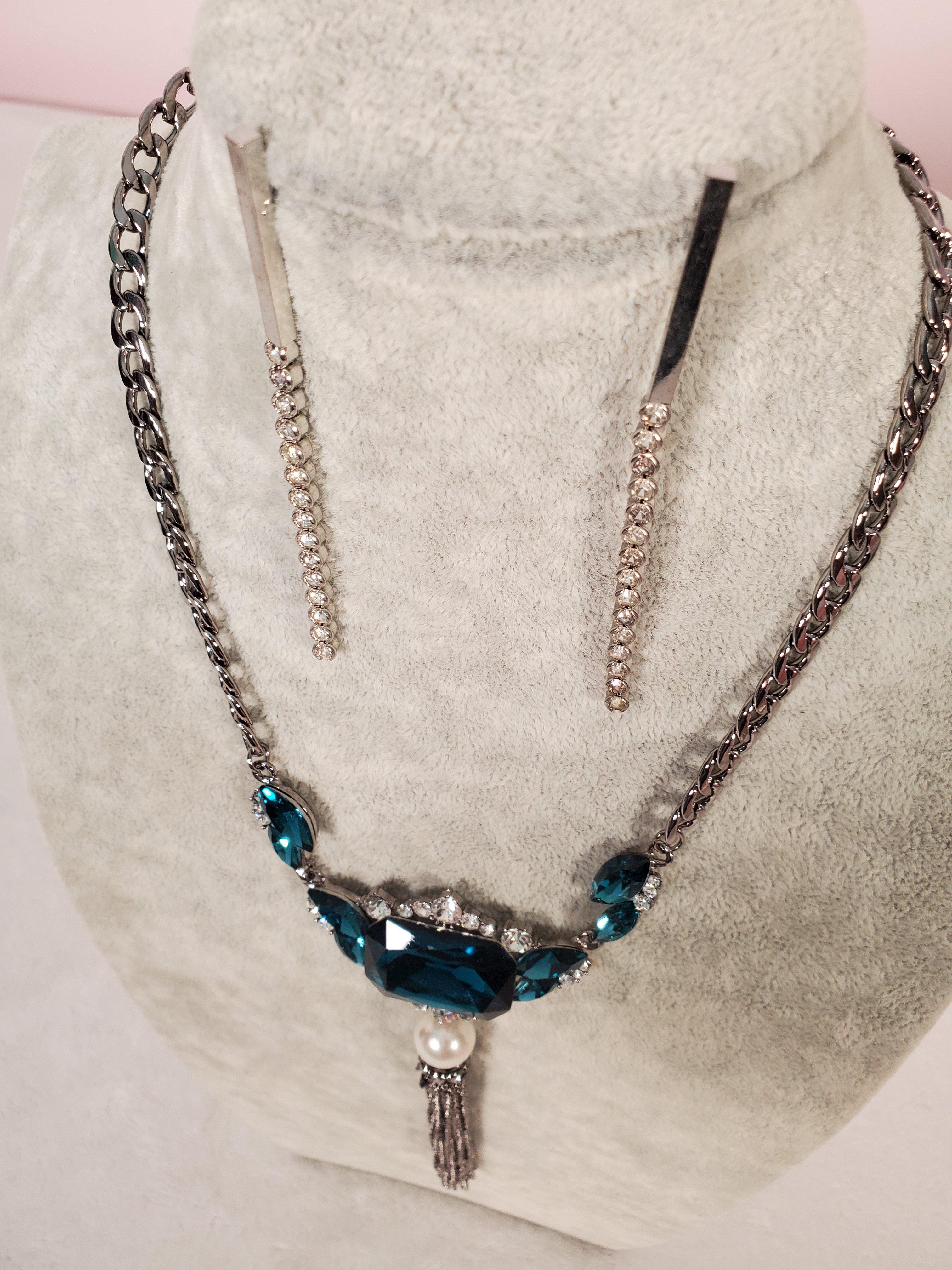 Blue Gems & Diamond Imitation Necklace - Samarlie