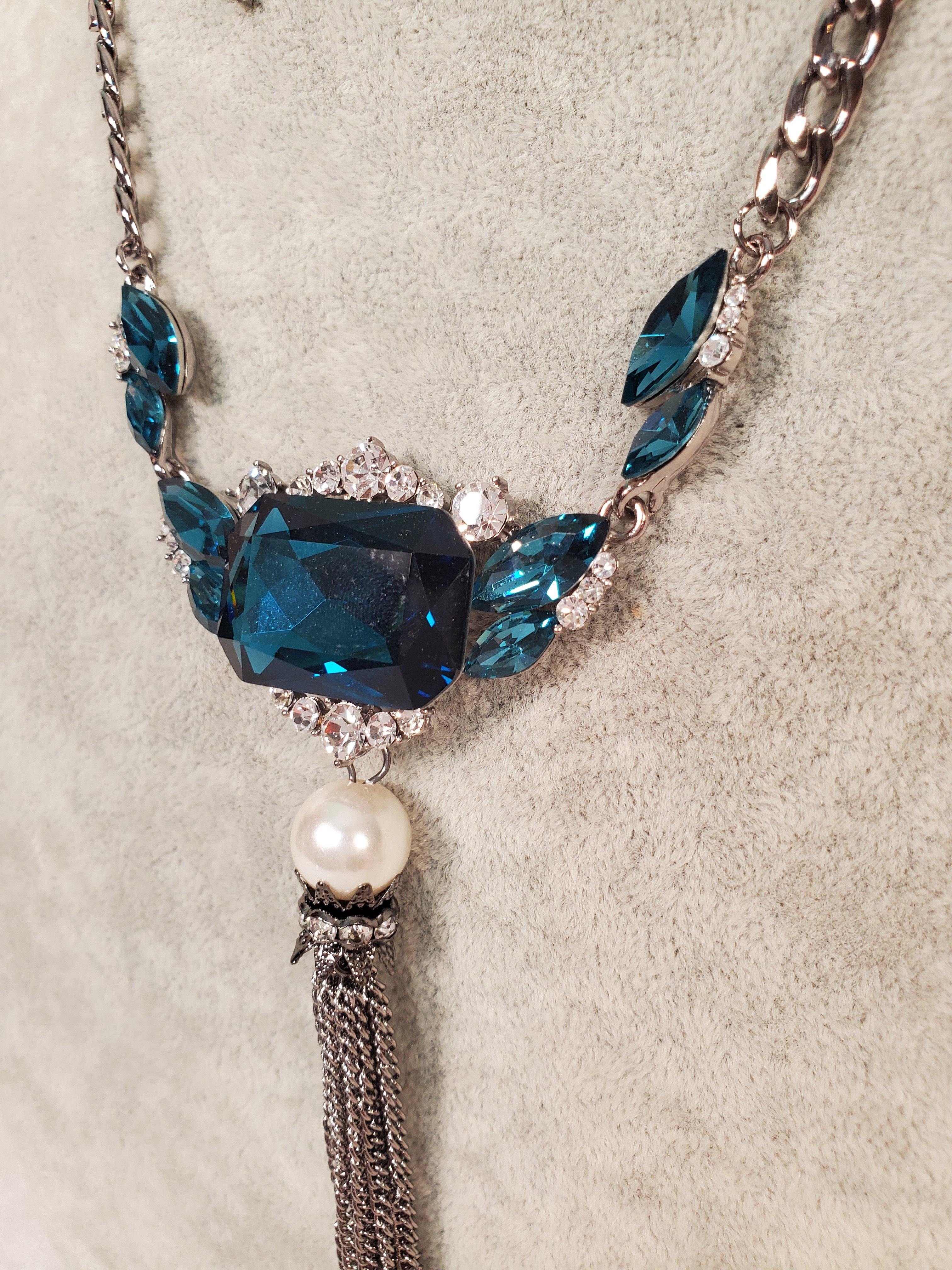 Blue Gems & Diamond Imitation Necklace - Samarlie