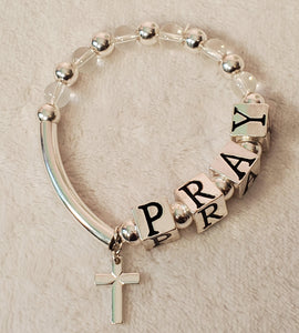 Pray Letter Blocks Cross Charm Bracelet