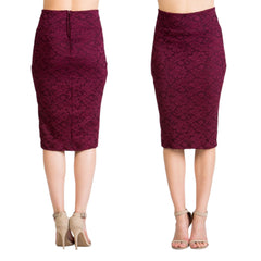 Burgundy Elegant Floral Lace Pencil Skirt