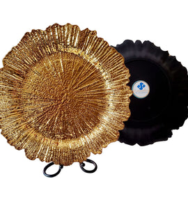 Gold Plastic Reef Charger Plates - 13 Inch Round Charger Plates