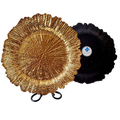 Gold Plastic Reef Charger Plates - 13 Inch Round Charger Plates