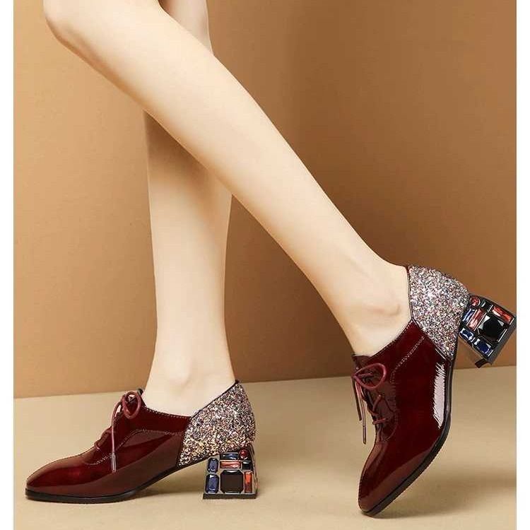 Rhinestone British Leather Shoes