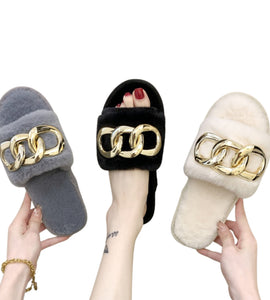 Gold Chain Plush Slippers