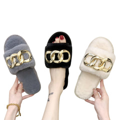 Gold Chain Plush Slippers