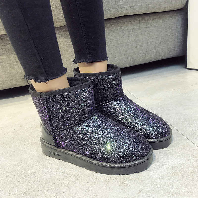 Sequined Flat Snow Boots