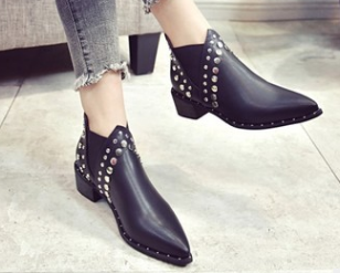 Punk Style Ankle Rivets Pointed Toe Boots