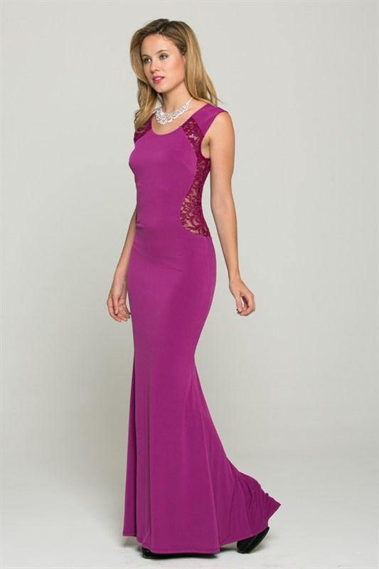 Sleeveless Bodycon Back Sequin Lace Gown - Samarlie