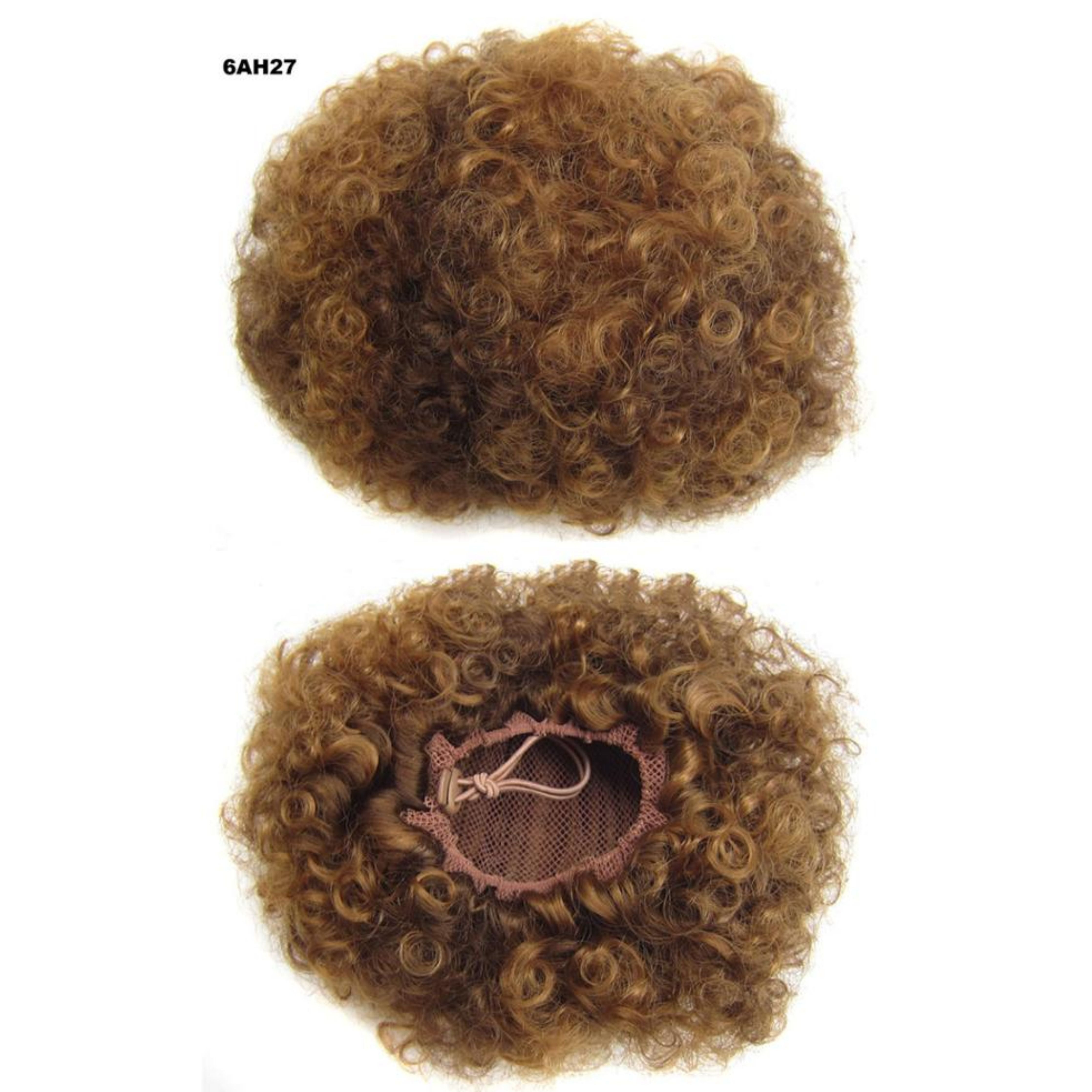 Short Brown Afro Puff Curly Synthetic Hair Bun