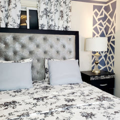 Grey Floral Print King Size Bedroom Set