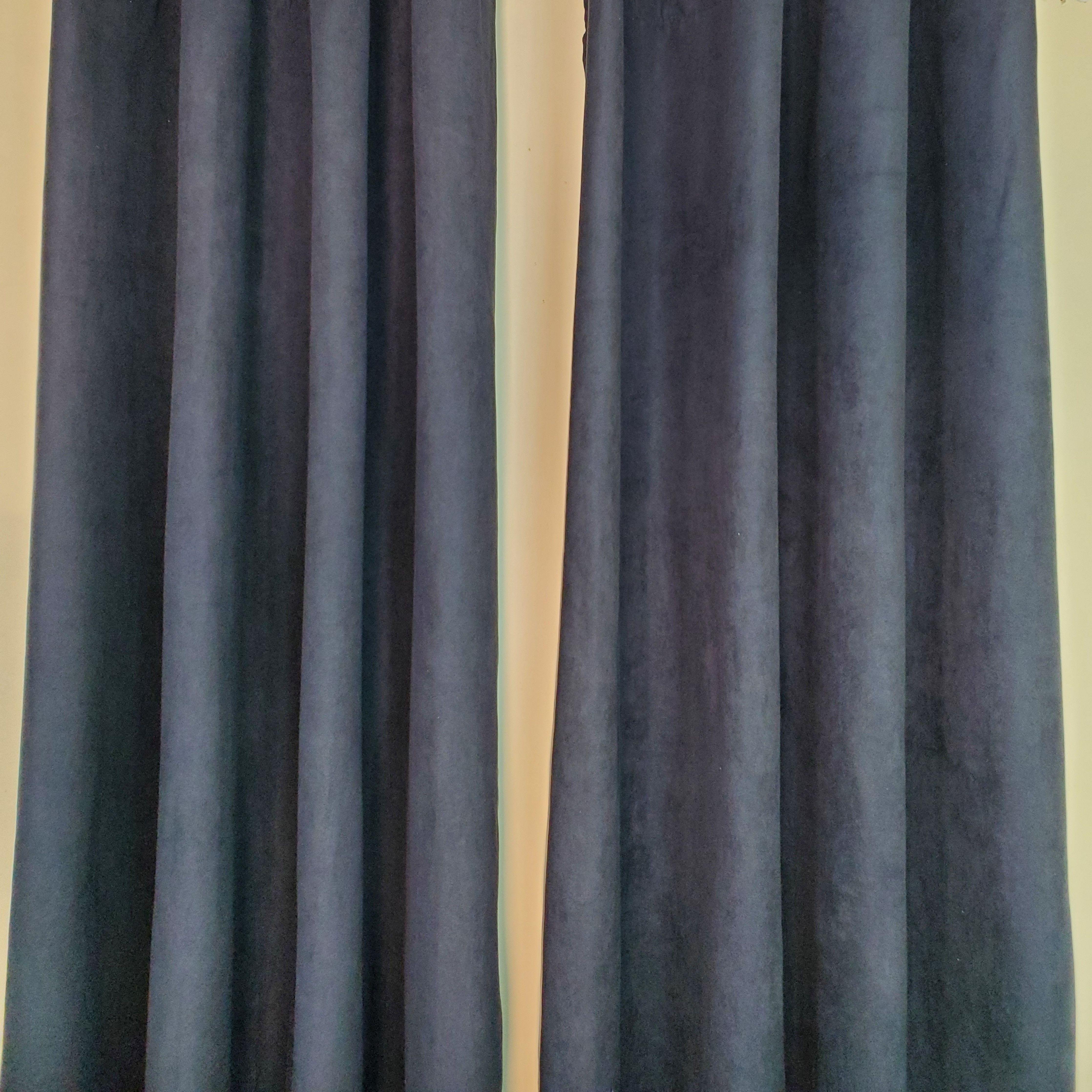 Black Faux Suede Window Curtains - Samarlie