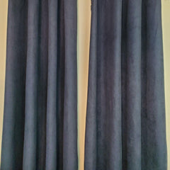 Black Faux Suede Window Curtains - Samarlie