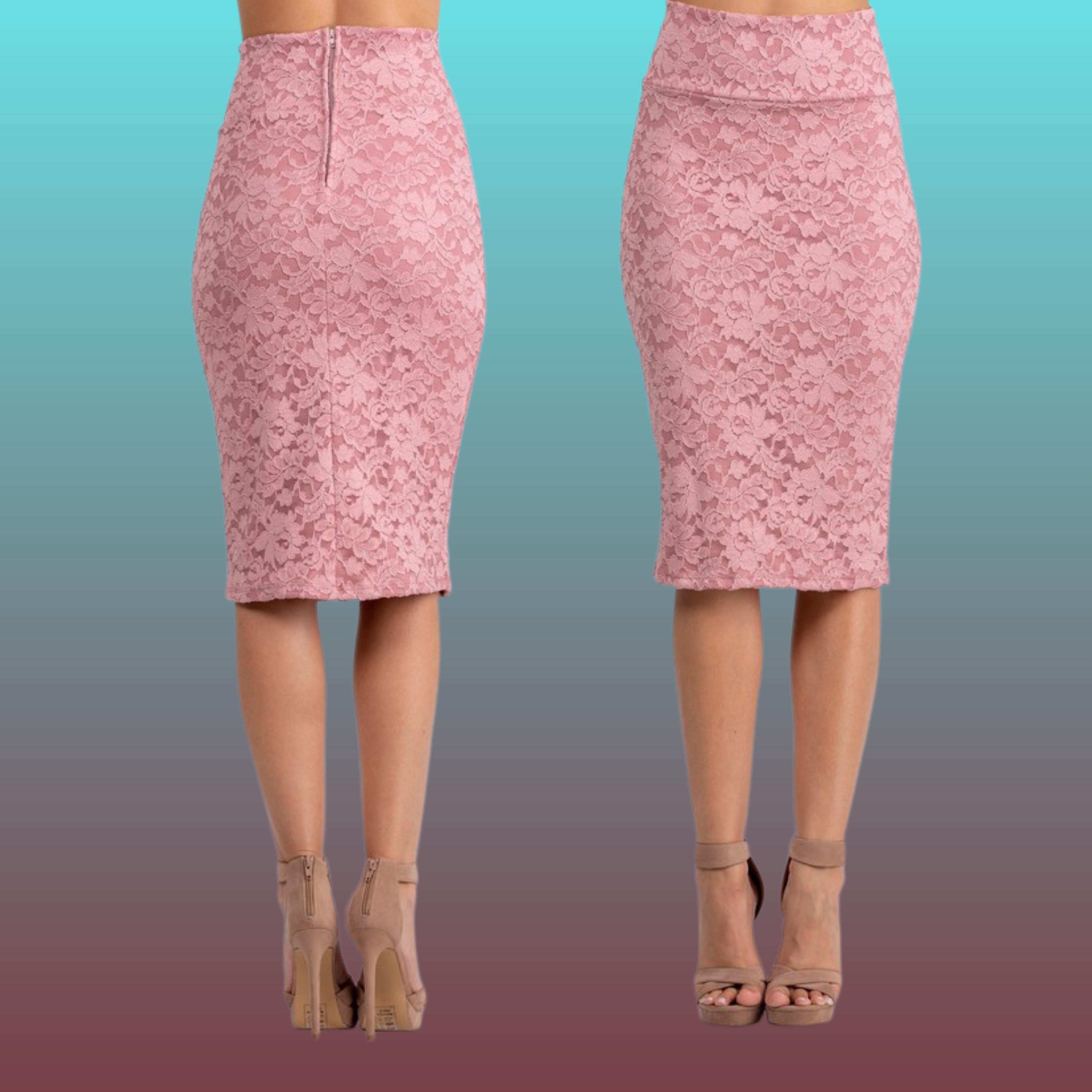 Blush Elegant Floral Lace Pencil Skirt - Samarlie