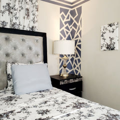 Grey Floral Print King Size Bedroom Set