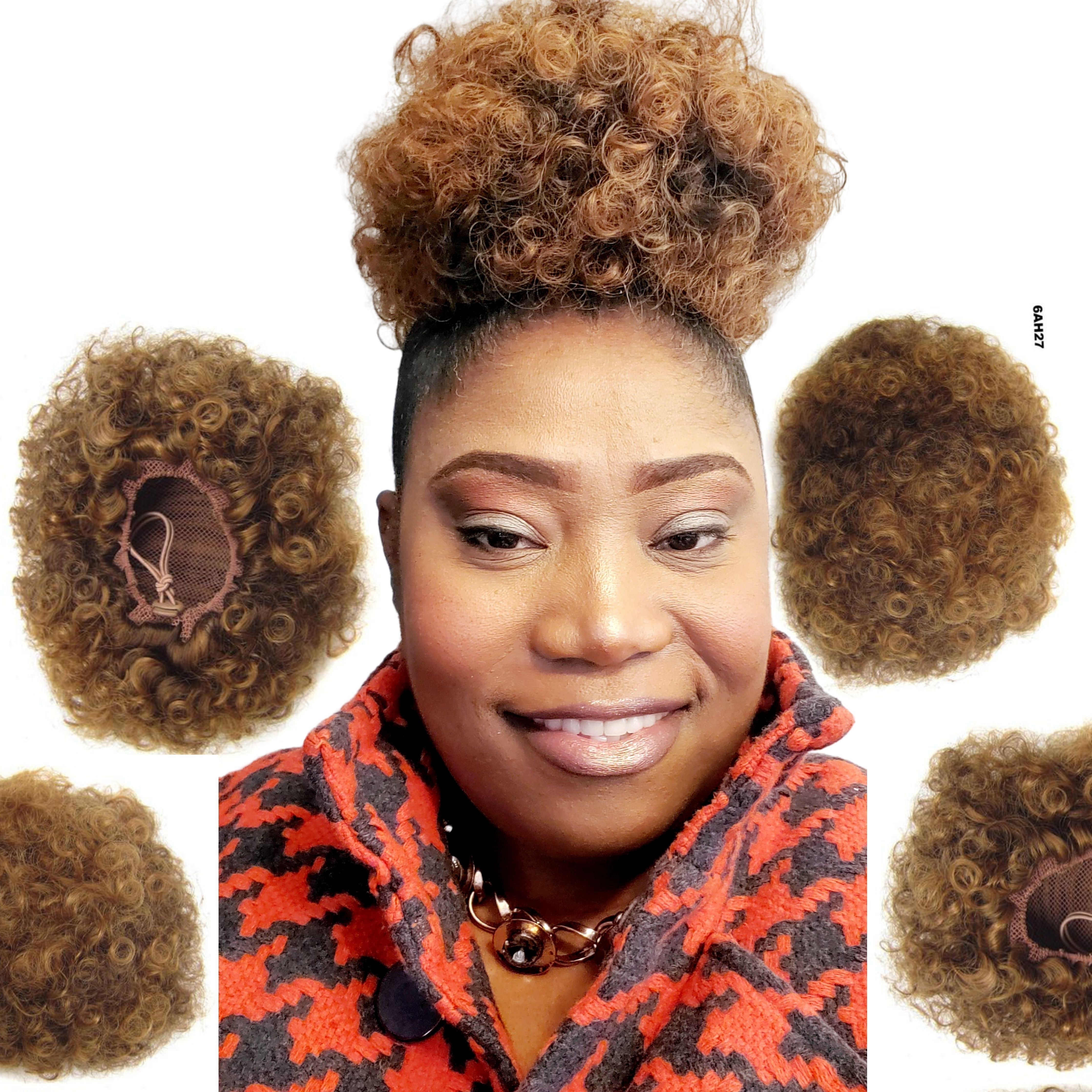 Short Brown Afro Puff Curly Synthetic Hair Bun