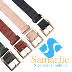 Fashion Link Gold Metal Chain Stitching Khaki Belt - Samarlie