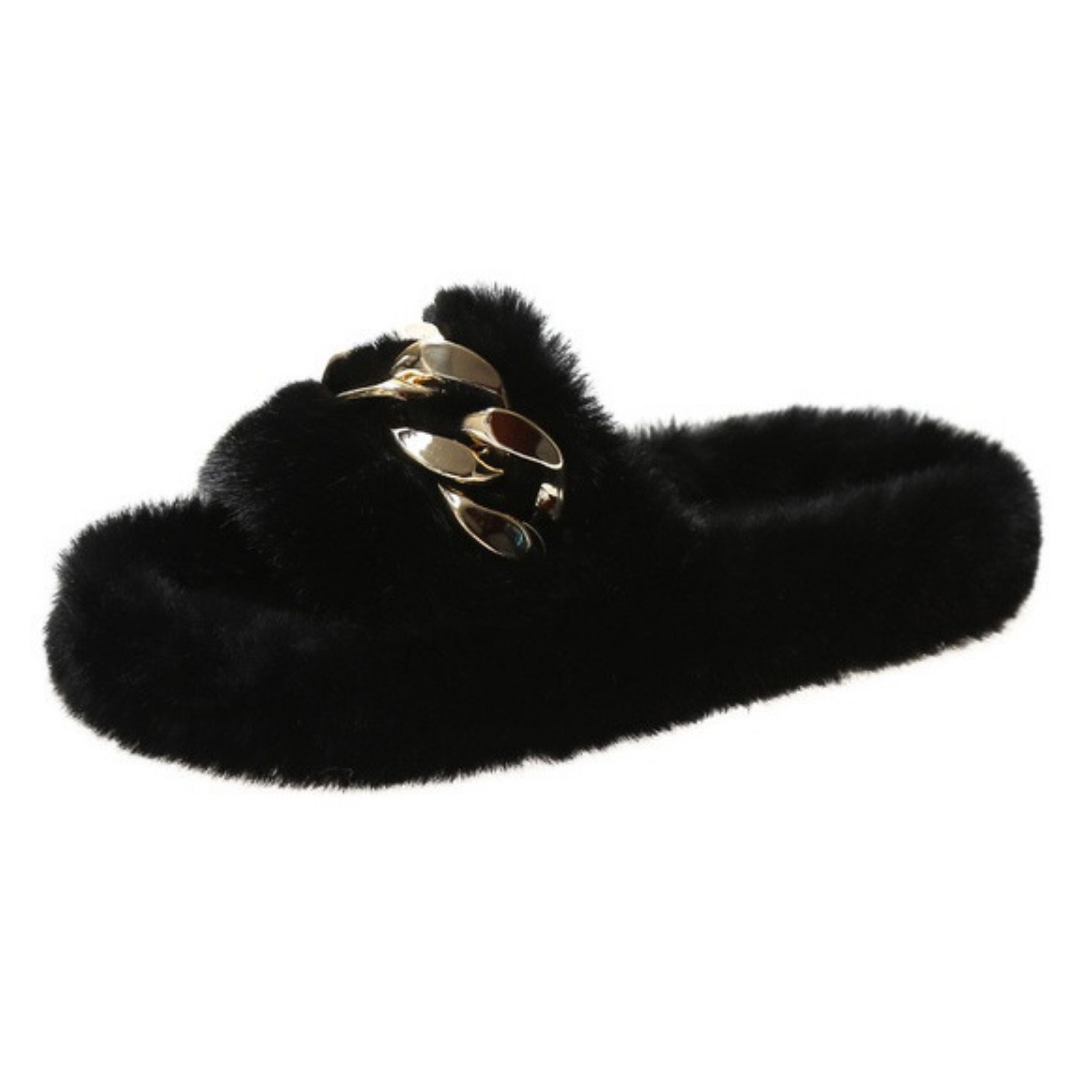 Black Gold Chain Thick Bottom Plush Slippers