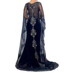 Floor-Length Embroidered Lace Applique Cape Dress - Samarlie