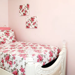 Pink Floral Print Twin Size Bedroom Set