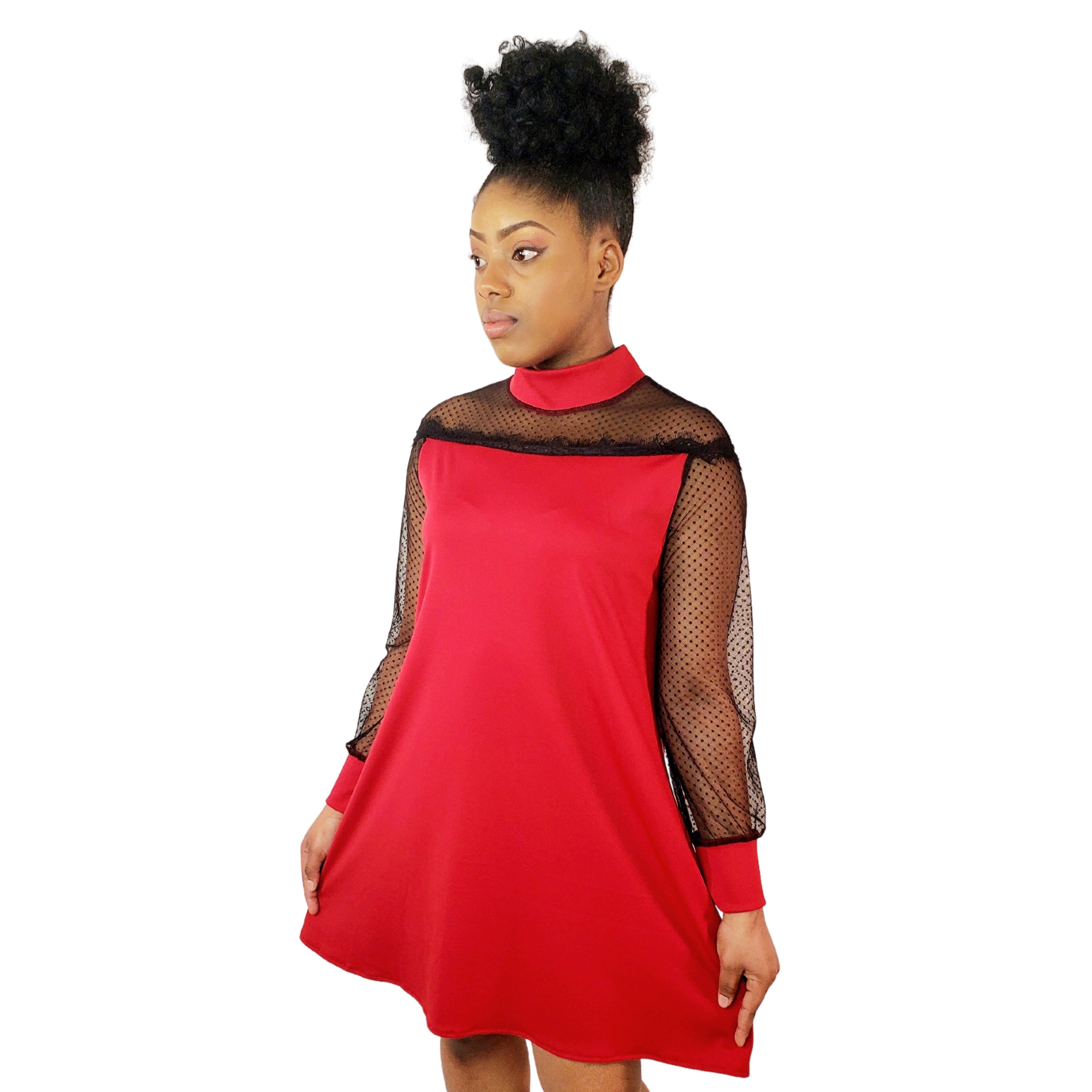 Red Gorgeous Polka Dots Lace Dress - Samarlie