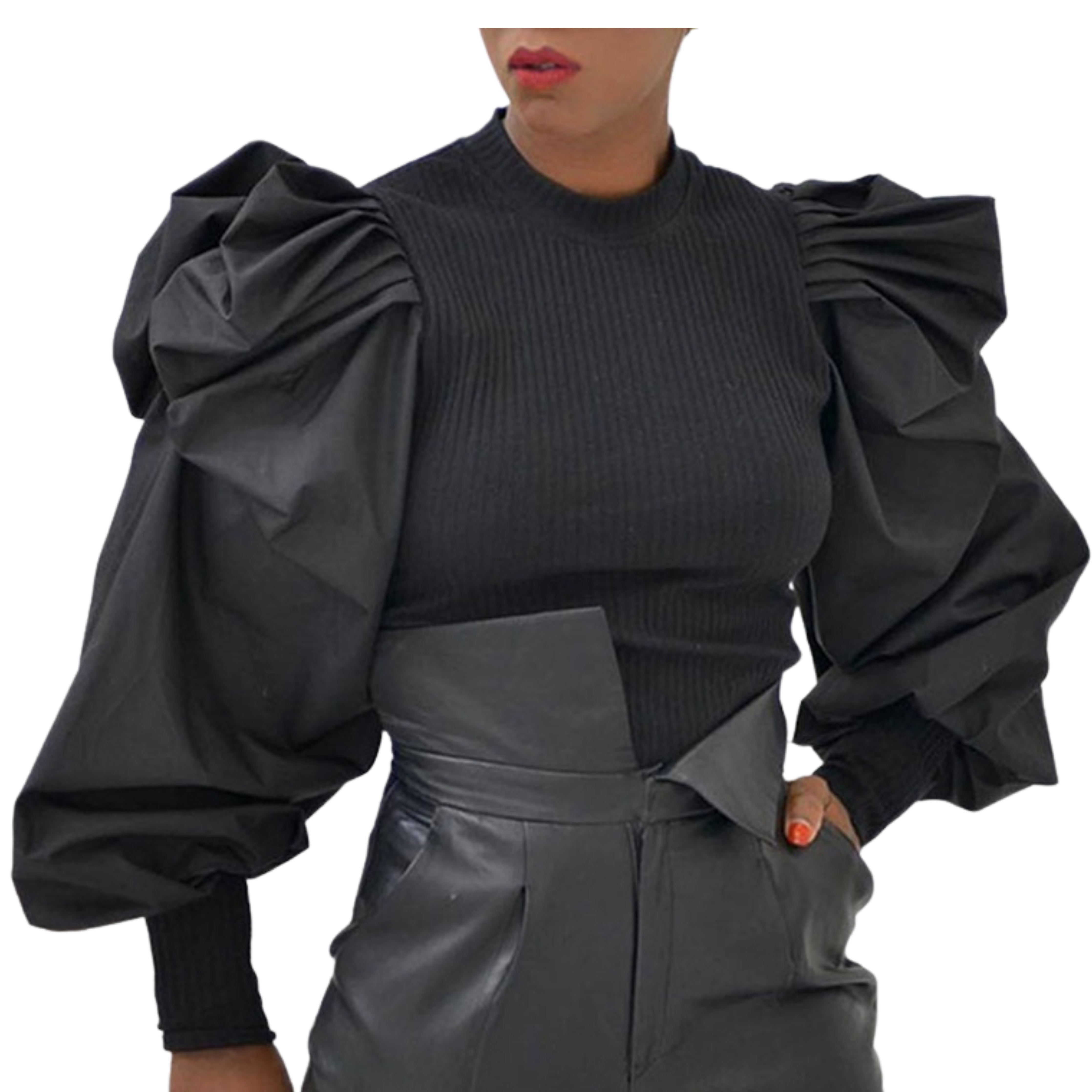 Stylish Black Pleated Puff-Out Blouse