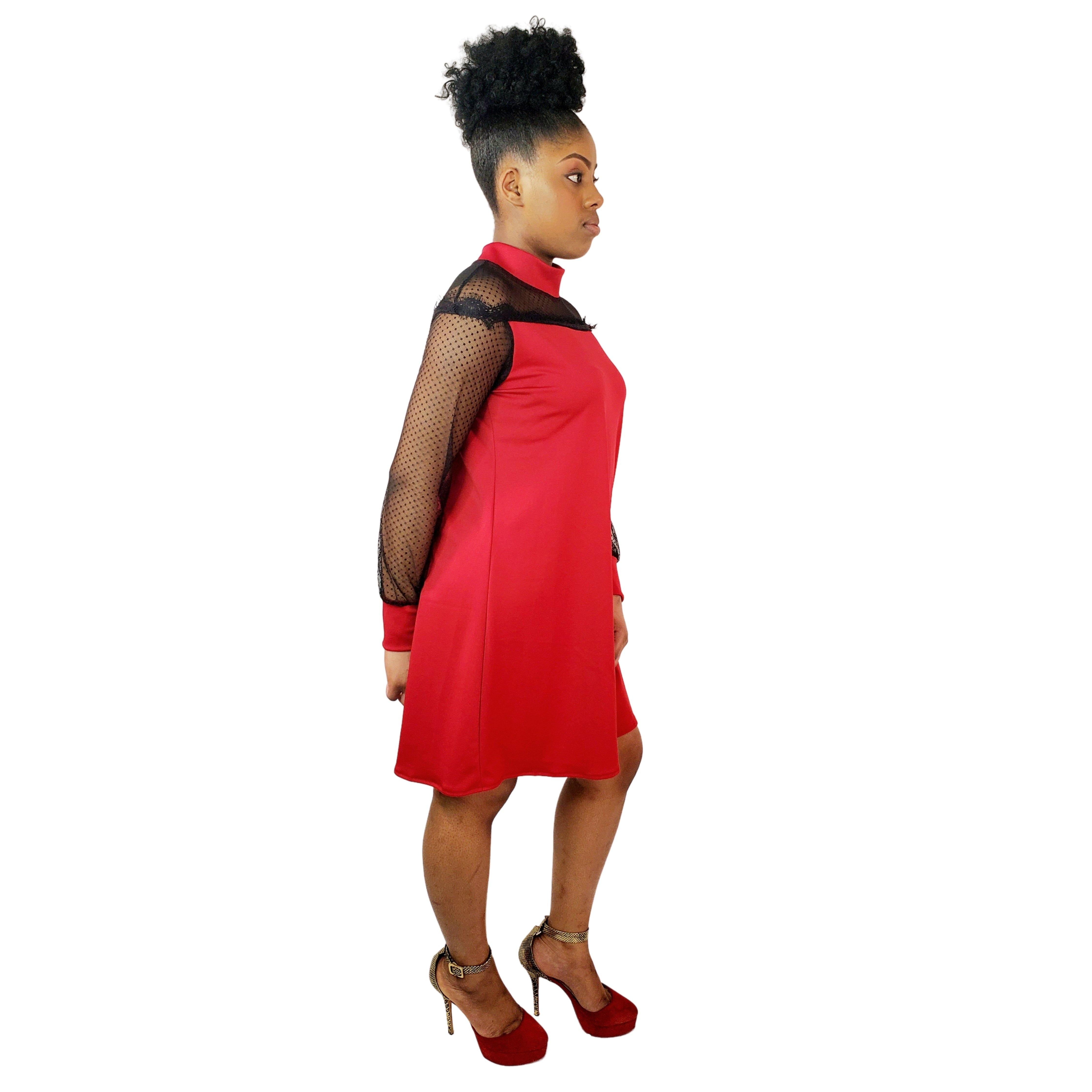 Red Gorgeous Polka Dots Lace Dress - Samarlie