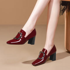 Women's leather thick heel high heels