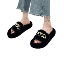 Black Gold Chain Thick Bottom Plush Slippers