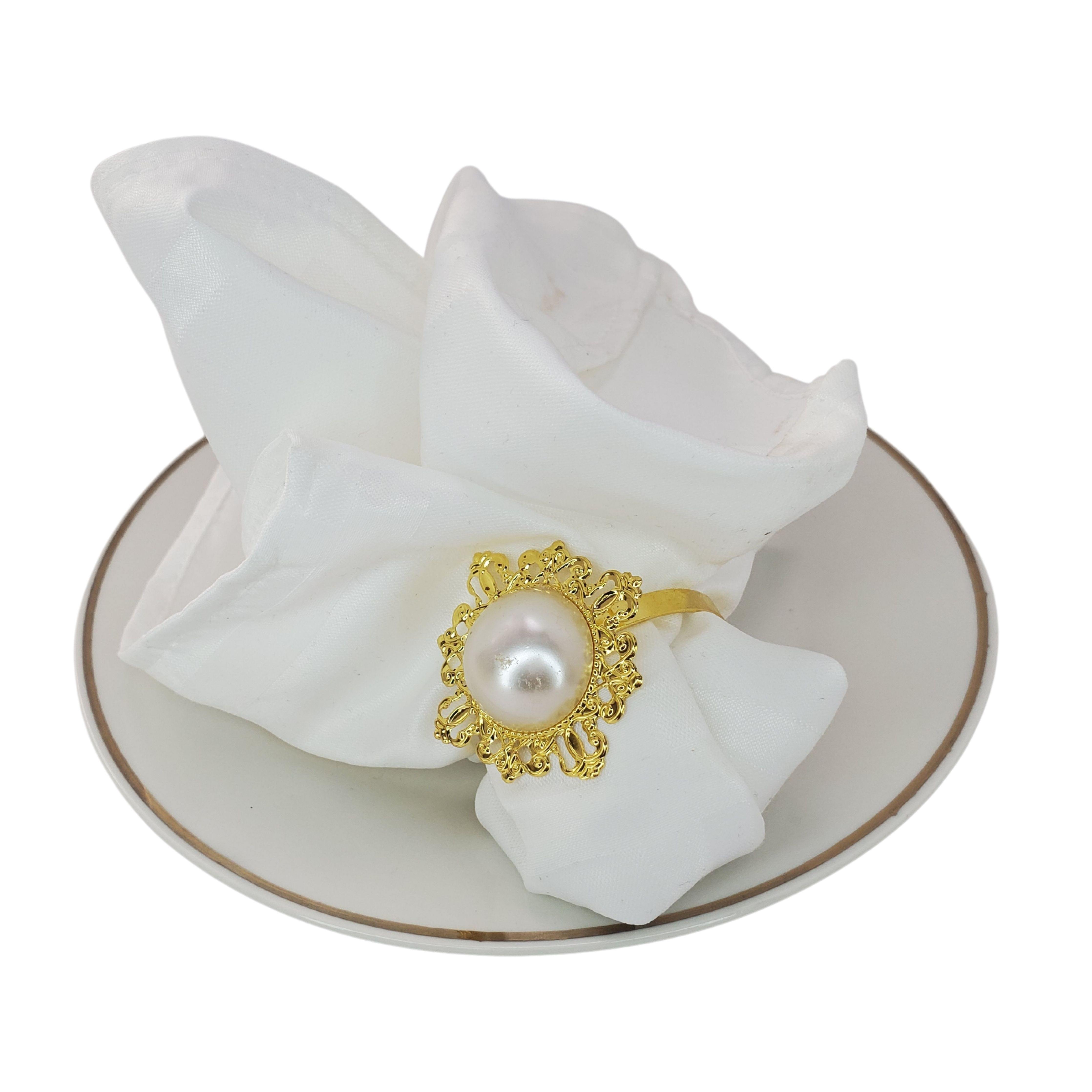 Antique Gold Faux Pearl Napkin Ring - Samarlie