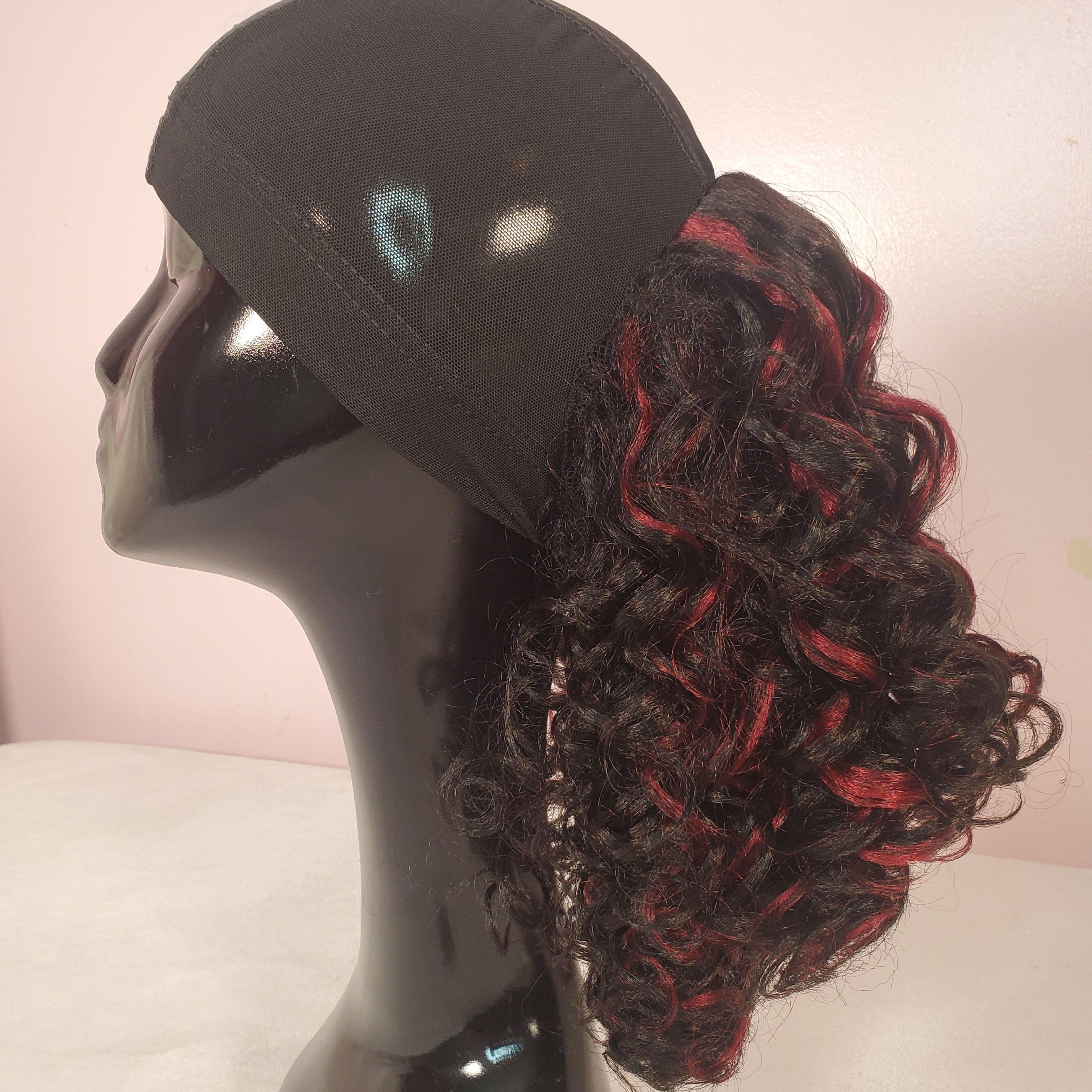 Red Highlight Curly Hair Cap Ponytail - Samarlie