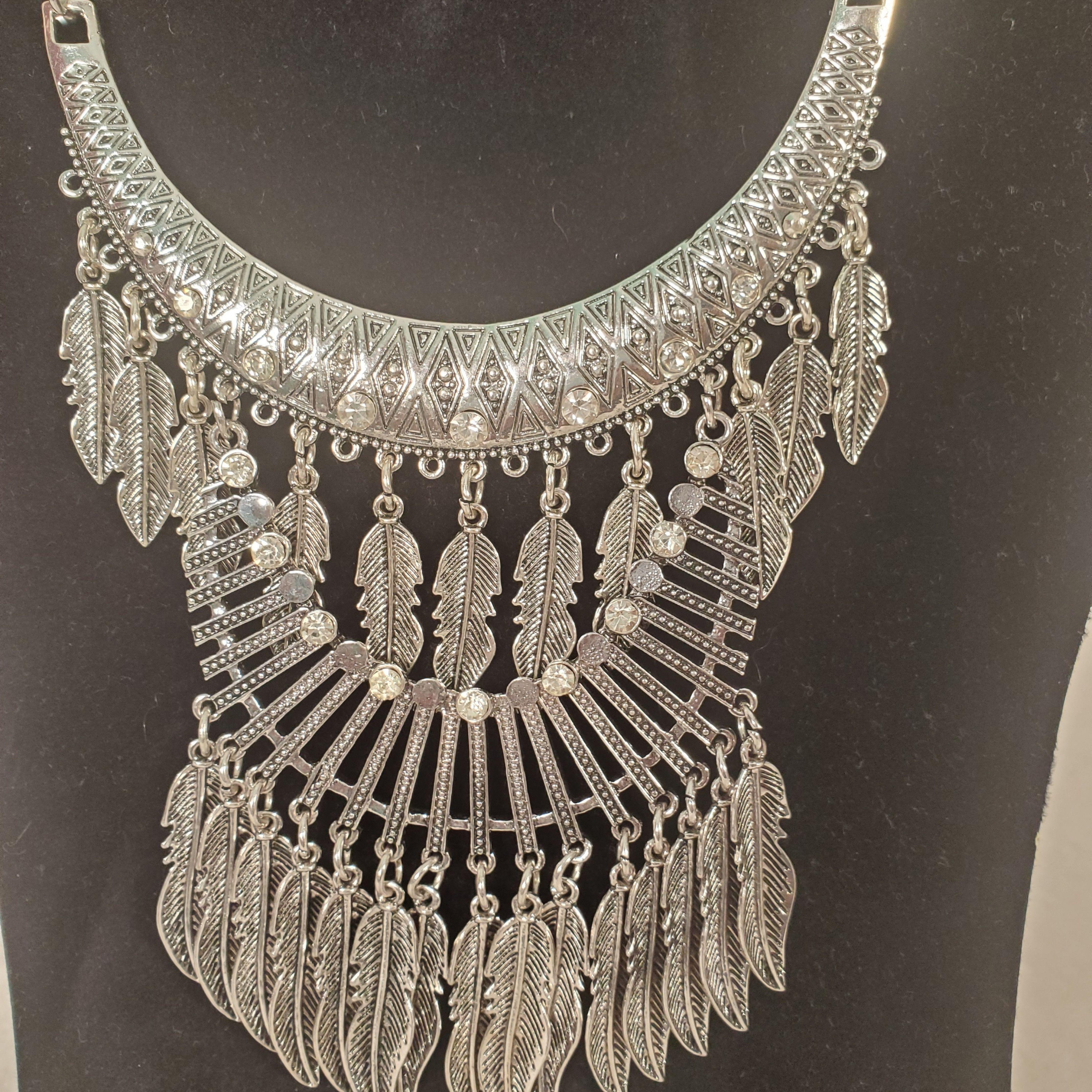 Silver Rhinestone Boho Collar Necklace - Samarlie