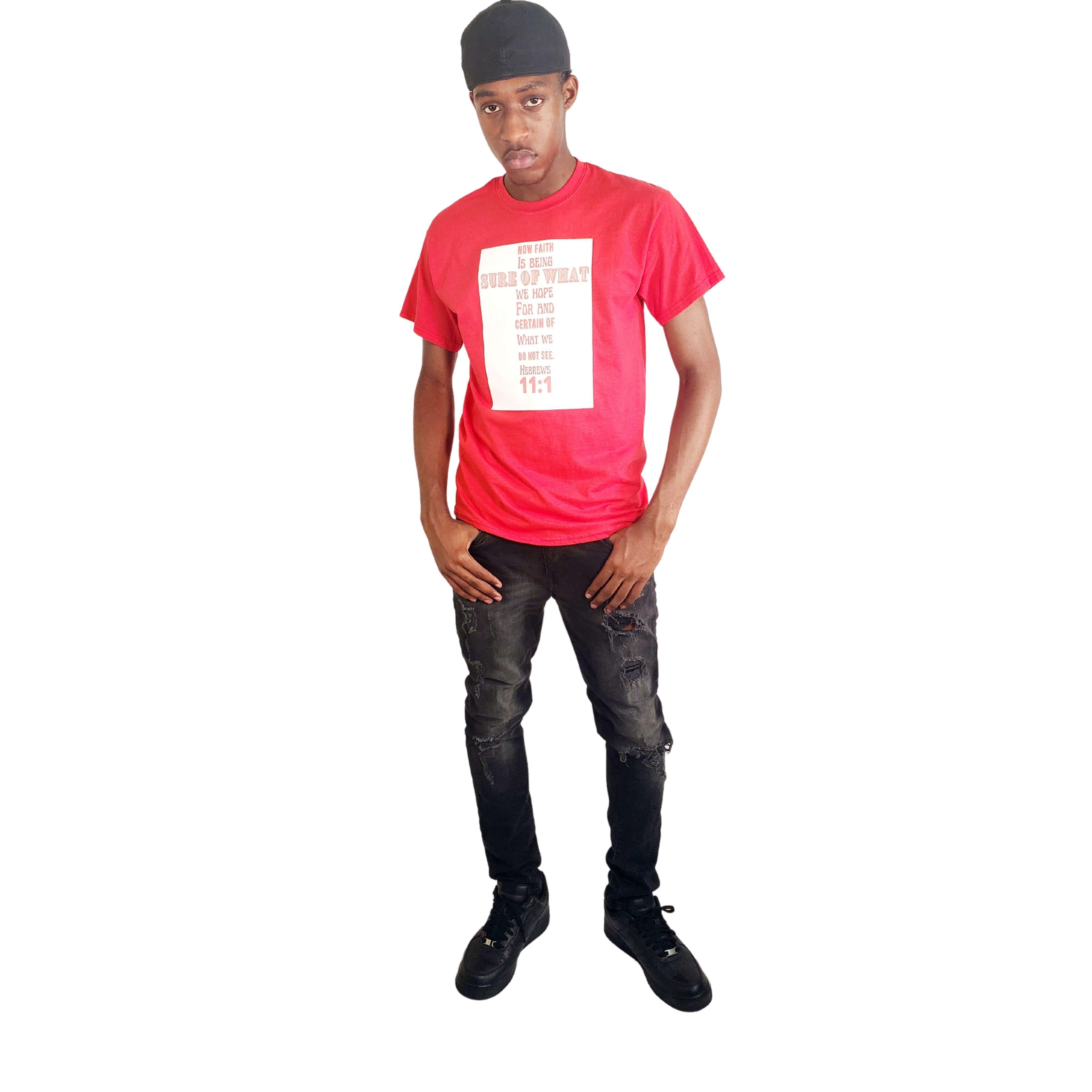 Red Hebrews 11:1 Scripture T-Shirt - Samarlie