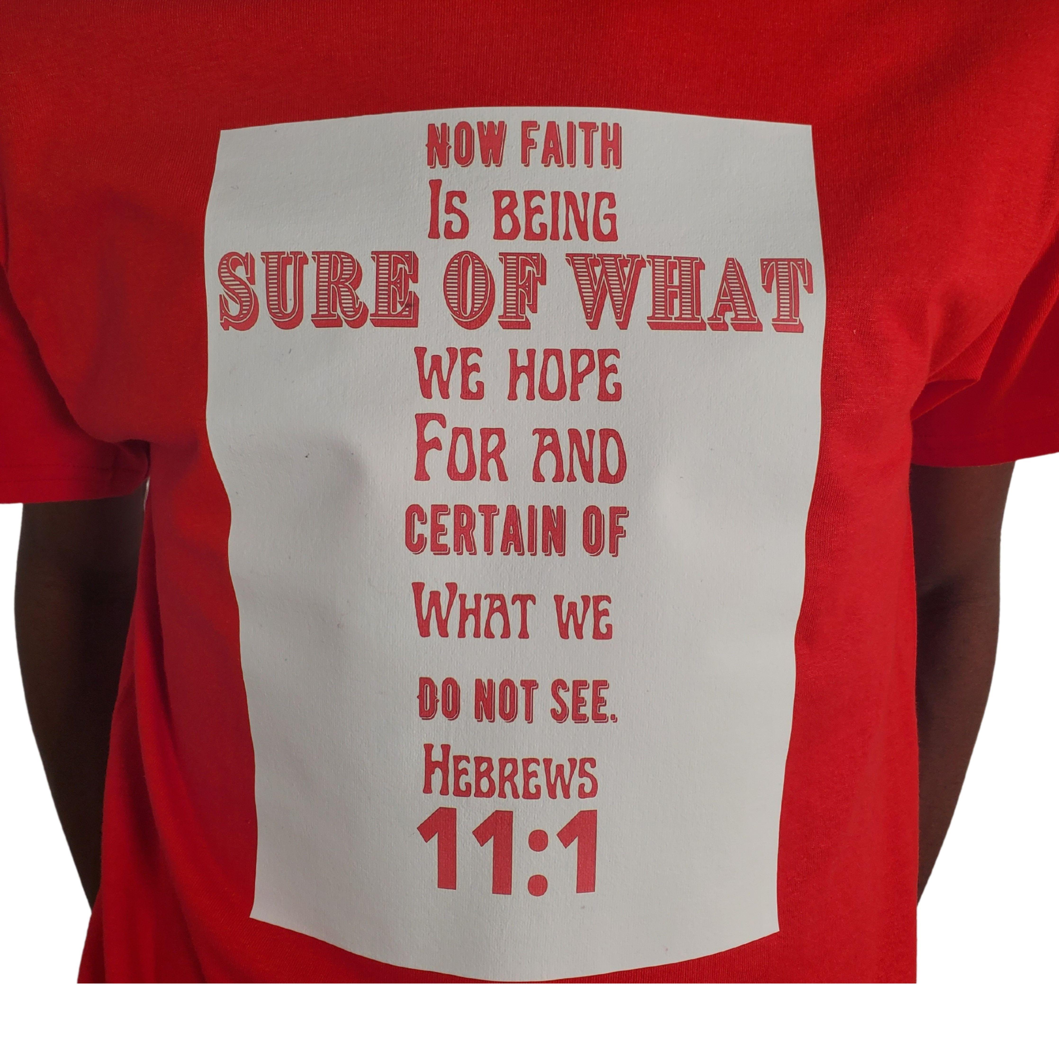 Red Hebrews 11:1 Scripture T-Shirt - Samarlie