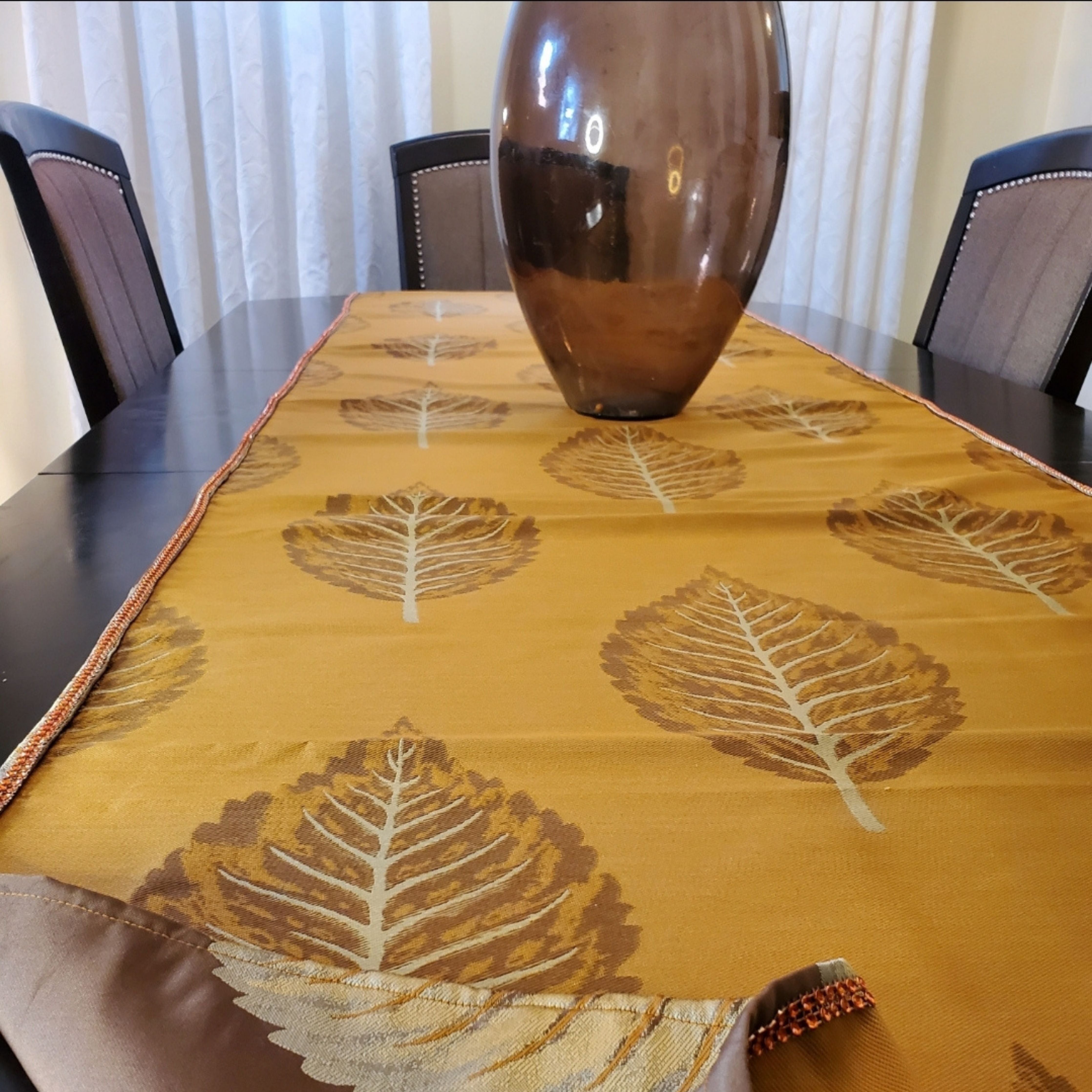 Brown Leaf Pattern Table Runner