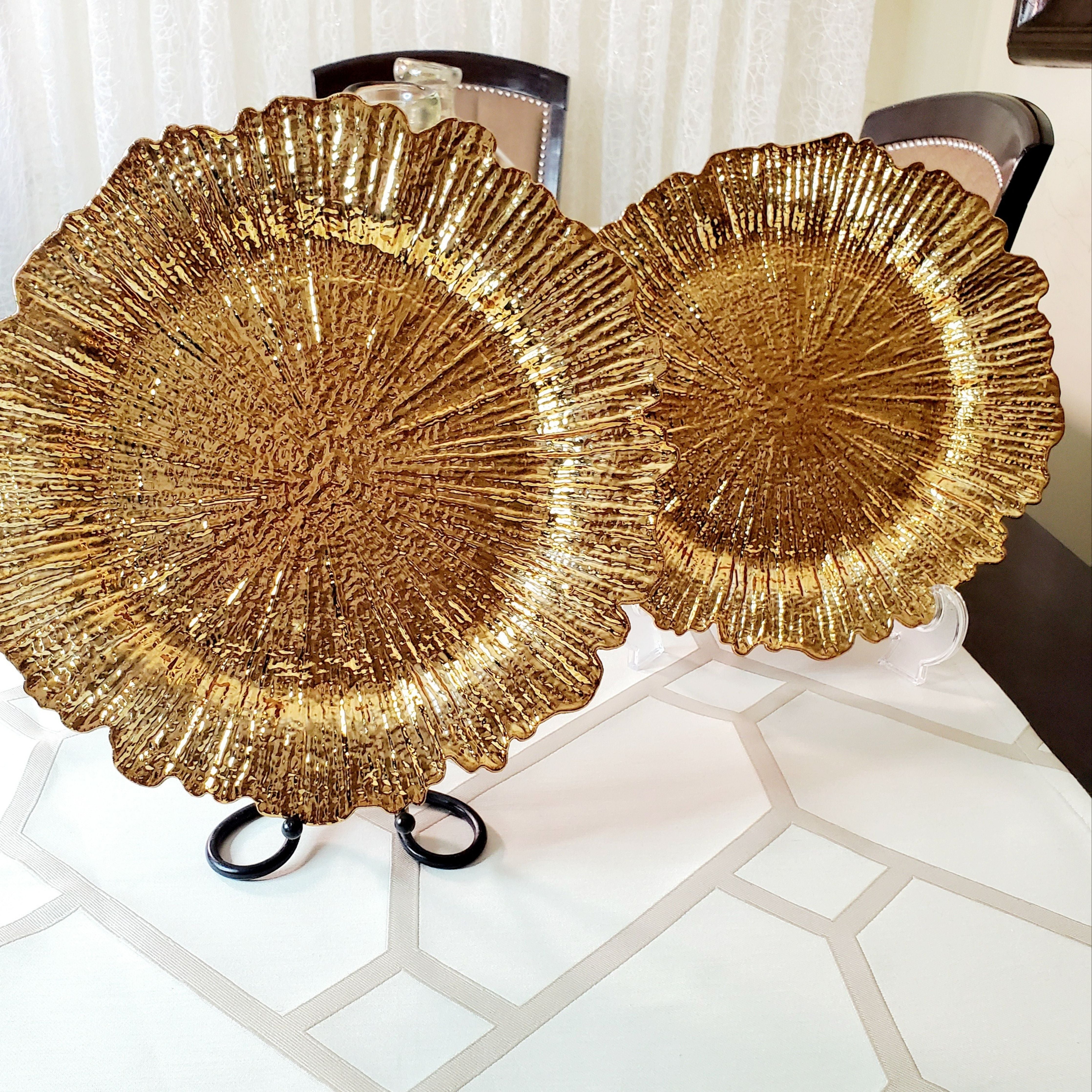 Gold Plastic Reef Charger Plates - 13 Inch Round Charger Plates