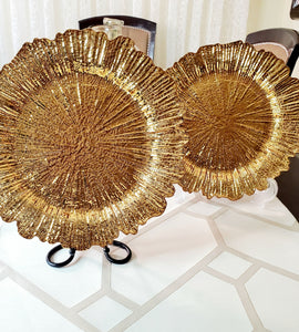 Gold Plastic Reef Charger Plates - 13 Inch Round Charger Plates