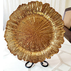 Gold Plastic Reef Charger Plates - 13 Inch Round Charger Plates