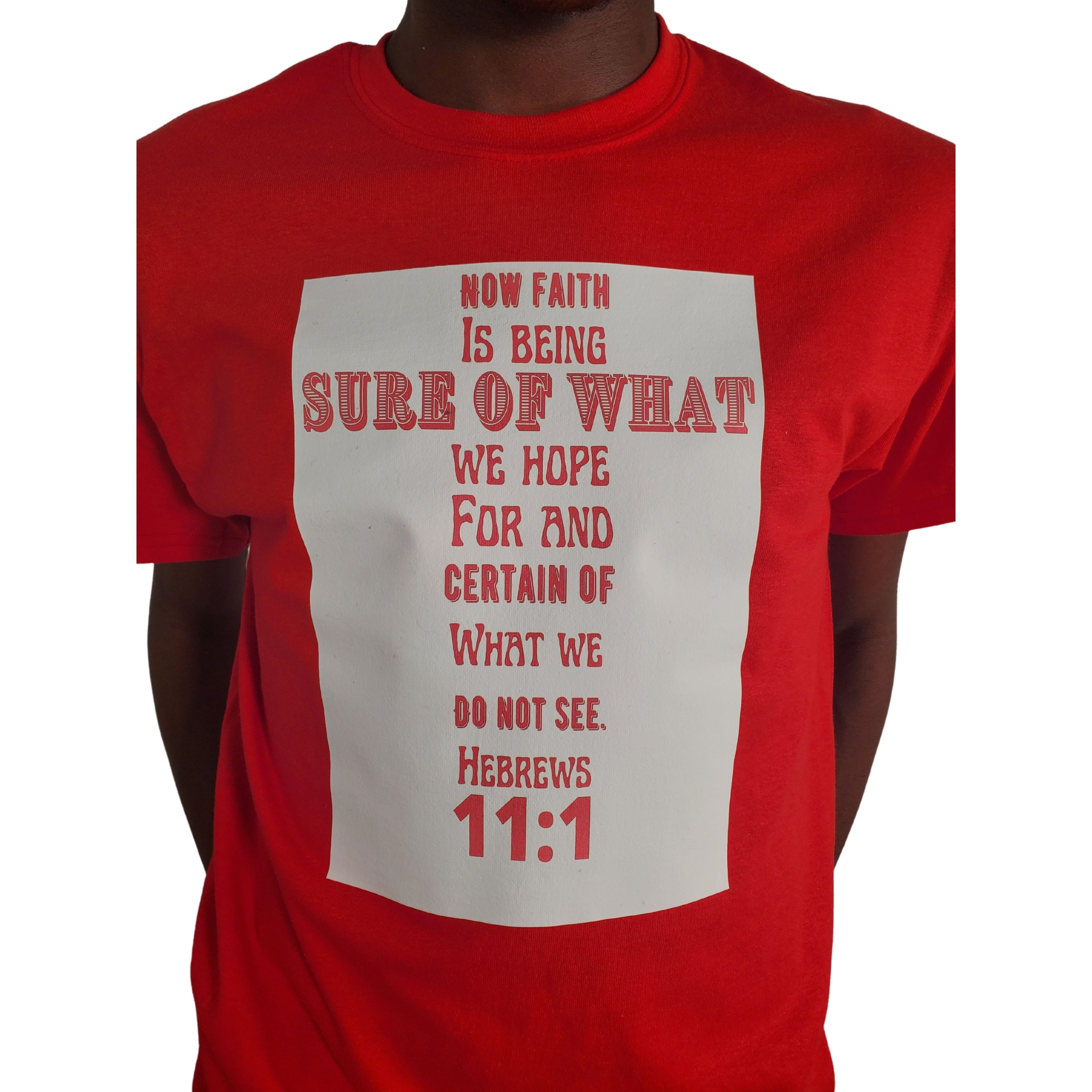 Red Hebrews 11:1 Scripture T-Shirt - Samarlie