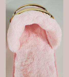 Pink Metal Buckle Plush Slippers