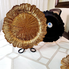 Gold Plastic Reef Charger Plates - 13 Inch Round Charger Plates