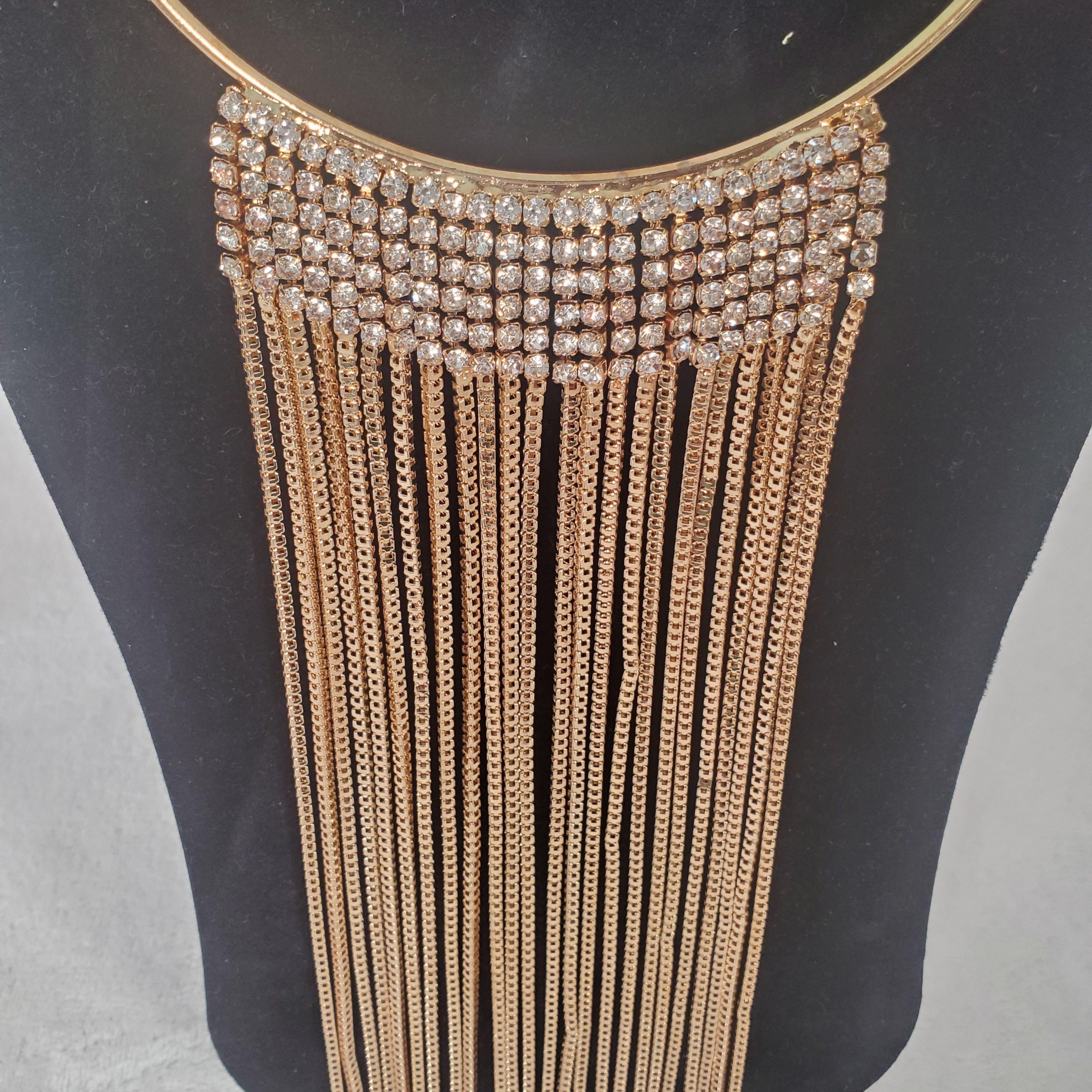 Long Gold Rhinestone Necklace - Samarlie