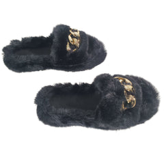 Black Gold Chain Thick Bottom Plush Slippers