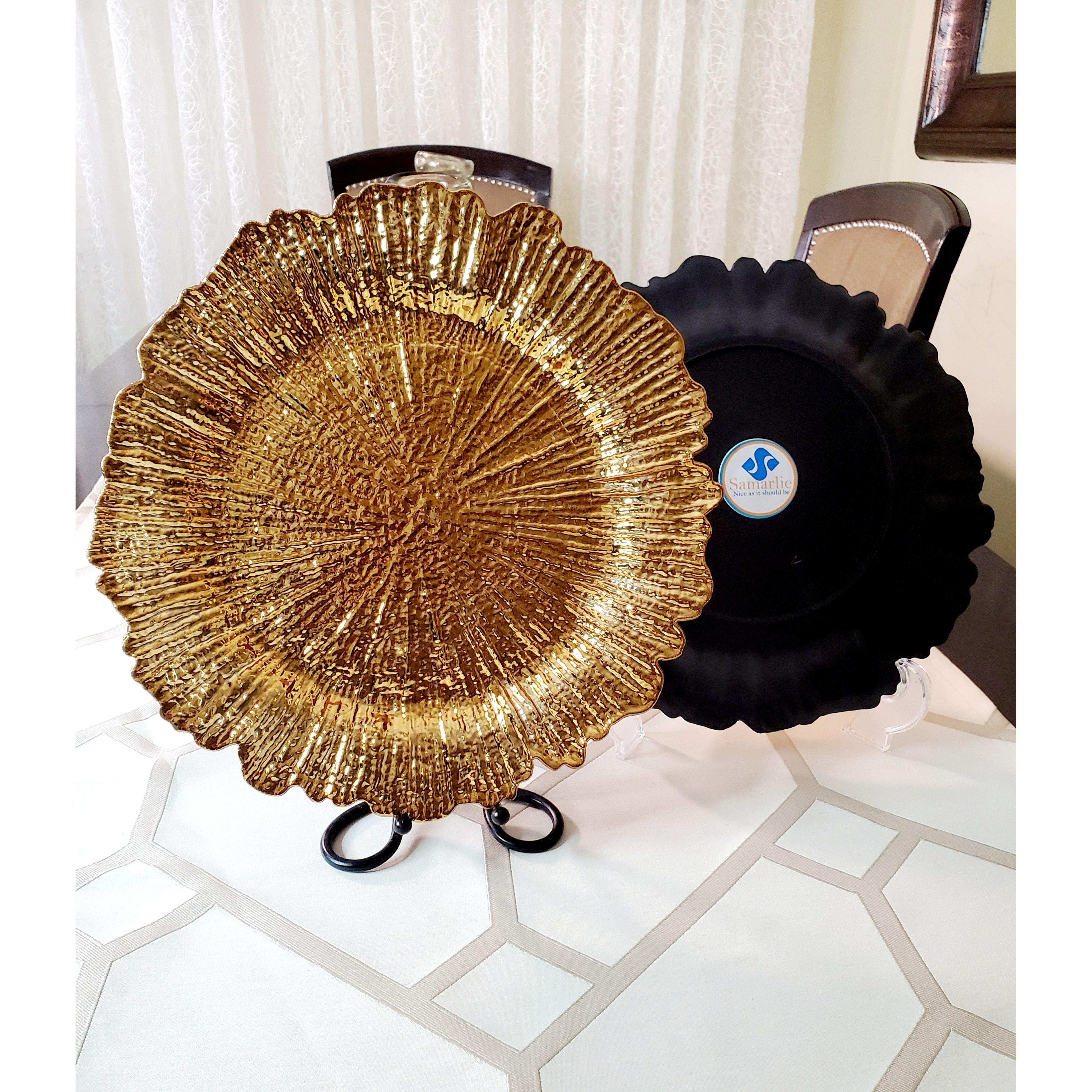 Gold Plastic Reef Charger Plates - 13 Inch Round Charger Plates