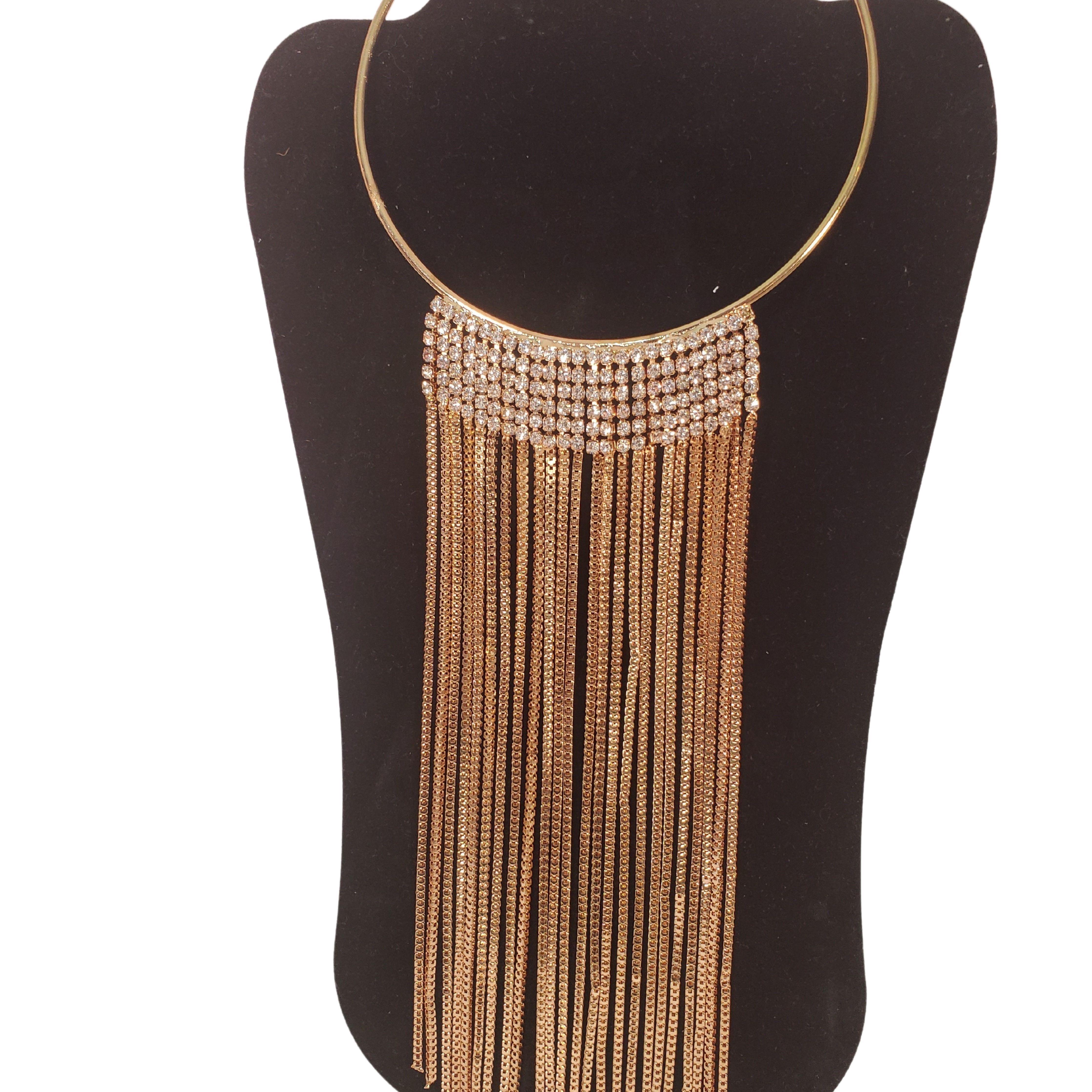 Long Gold Rhinestone Necklace - Samarlie