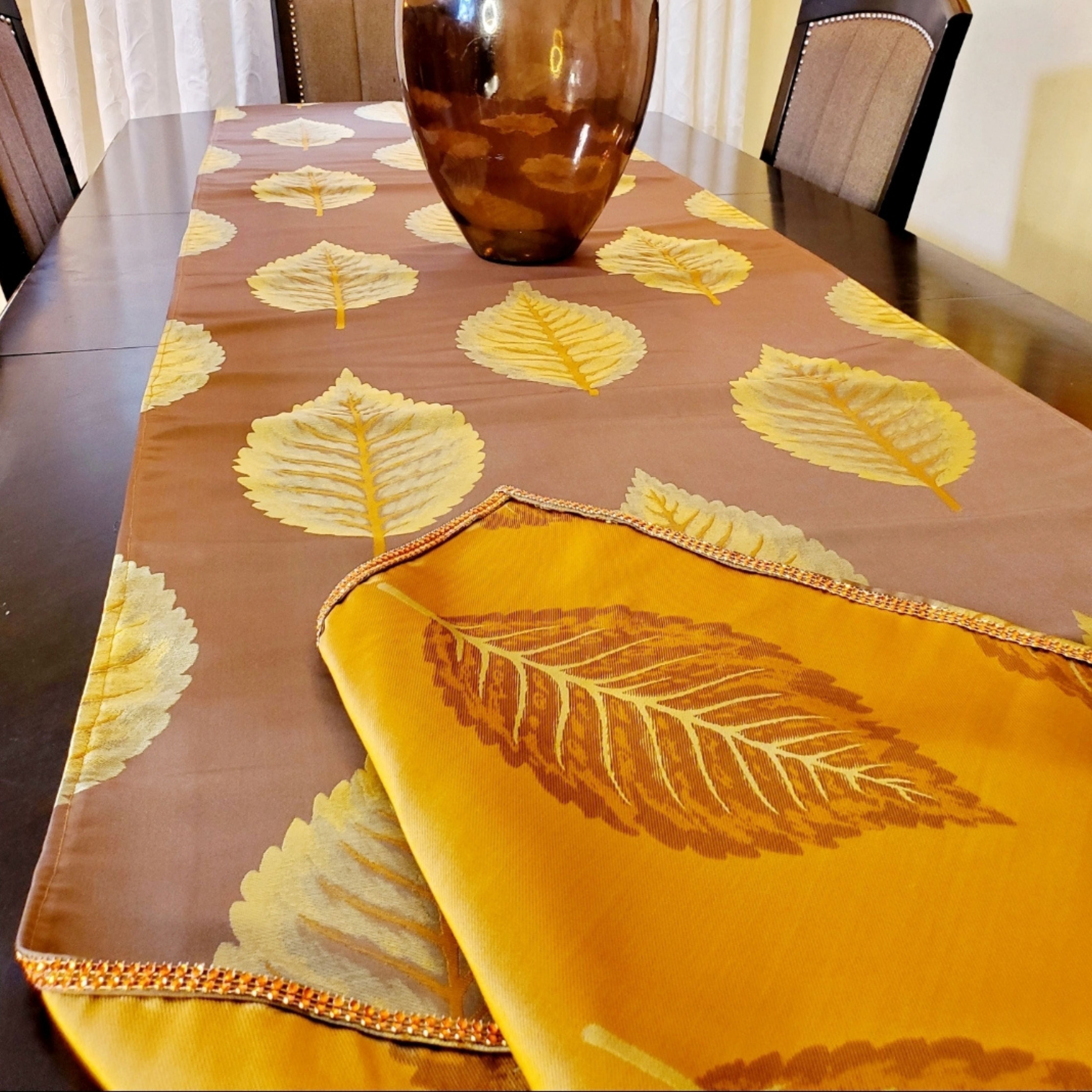 Brown Leaf Pattern Table Runner